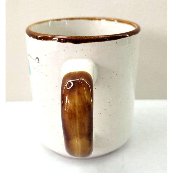 Vintage Daisy Mug Otagiri Style Speckled Stoneware Floral Cup Blue Yellow Green - Picture 5 of 7